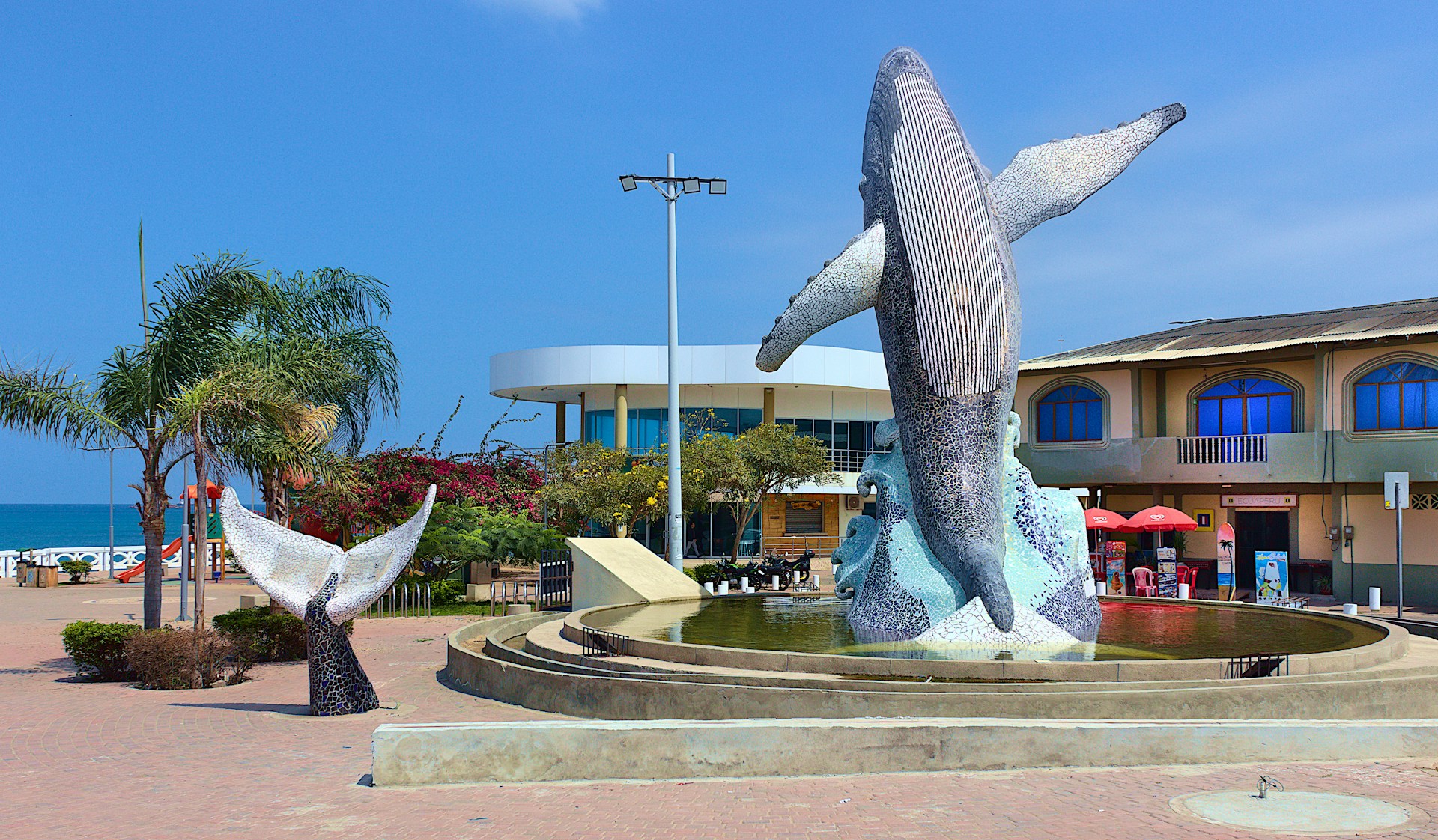 Whale statue on the Ecuadorian coast